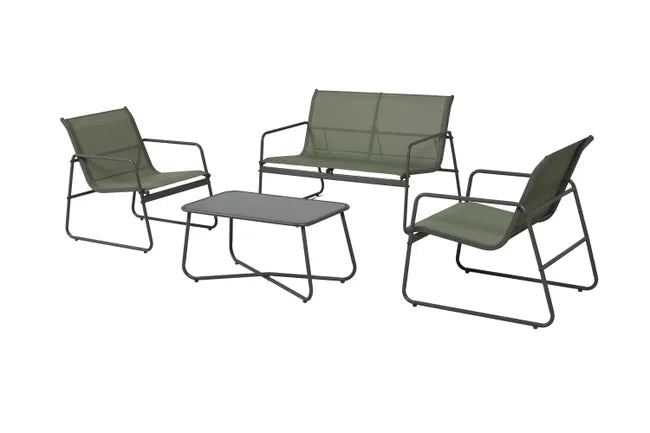 Salon bas de jardin Cleo en acier vert savane, 4 personnes