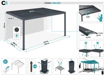 Pergola bioclimatique adossée Anthracite en Aluminium 12 m²
