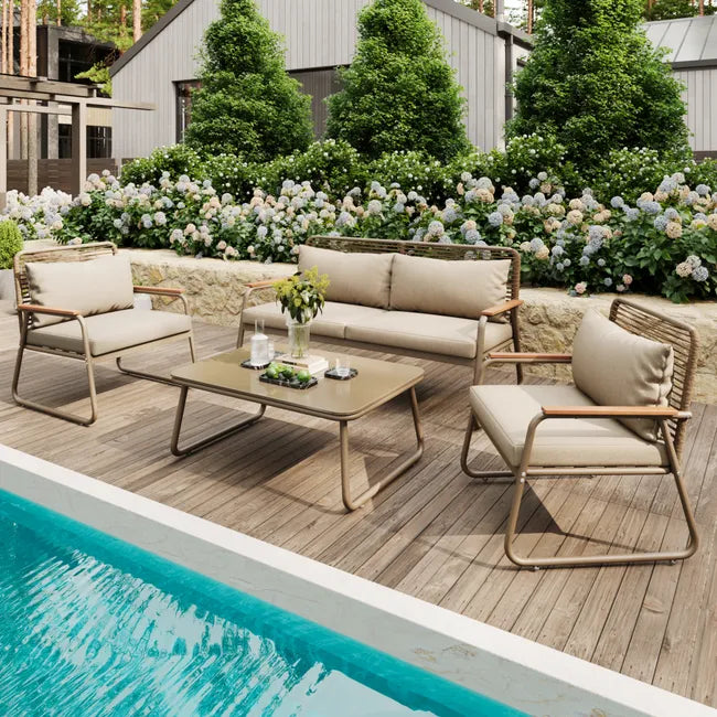 Salon bas de jardin en Métal Beige 4 personnes