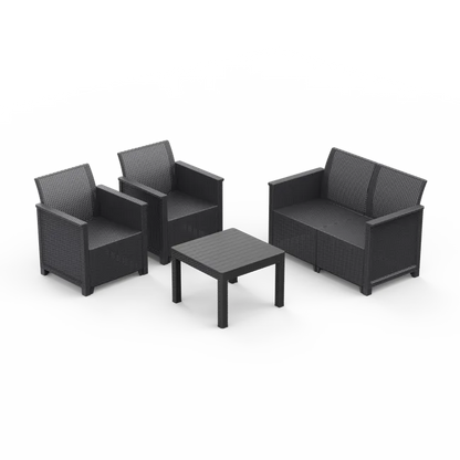 Salon bas de jardin Emma en polypropylène noir, 4 personnes