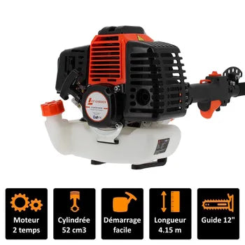 Élagueuse thermique sur perche avec tête orientable, 52 cm3, 3 CV, longueur 4.15 mètres - GT GARDEN