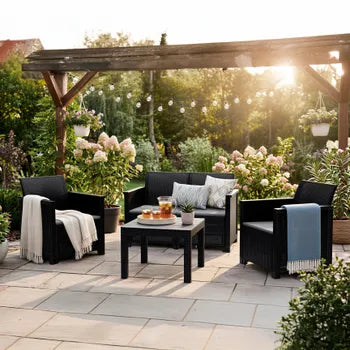 Salon bas de jardin Emma en polypropylène noir, 4 personnes