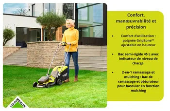 Pack tondeuse+coupe bordure RYOBI One+, 2x18V, l.37cm, 2 batteries 5Ah