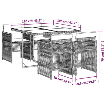 Ensemble à manger de jardin coussins 5pcs Noir Résine tressée vidaXL
