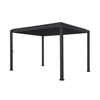 Pergola bioclimatique en aluminium. lames orientables 3x4m + 2 stores 3m + 1 store 4m TRIOMPHE anthracite TRIOMPHE 4X3M