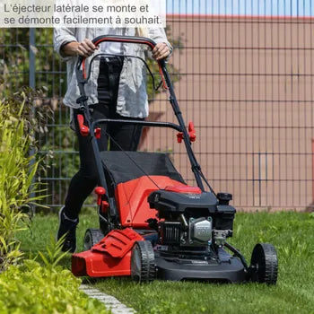 Scheppach Tondeuse à gazon thermique MS161-46 – Moteur à essence 4 temps 150 cm3 – Largeur de coupe 46 cm – Bac de 55 L – Ejection latérale