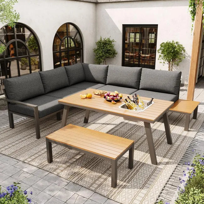 Ensemble de salon de jardin pour 6-7 personnes, adapté pour le jardin, le balcon, la terrasse, meubles de jardin résistants aux intempéries