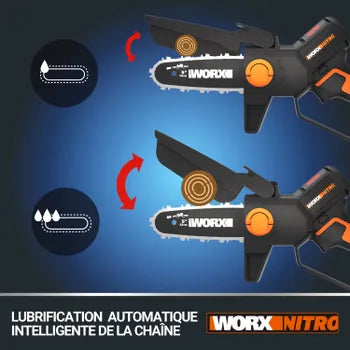 Tronçonneuse élagueuse sur batterie WORX Wg325e 20 V, guide de 12 cm