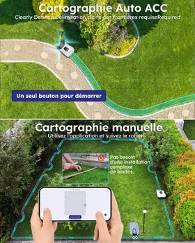 Tondeuse Robot sans Fil Périphérique,pour Pelouses Jusqu’à 1500m², RTK Full Band + Vision IA 4 Yeux,Cartographie Automatique,20 Zones,Redkey Genie 800