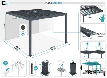 Pergola bioclimatique adossée Anthracite en Aluminium 9 m²