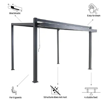 Pergola bioclimatique adossée Odyssea NATERIAL alu gris anthracite, 10.39 m²