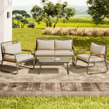 Salon bas de jardin en Métal Beige 4 personnes