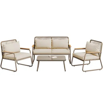 Salon bas de jardin en Métal Beige 4 personnes