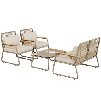 Salon bas de jardin en Métal Beige 4 personnes