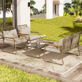 Salon bas de jardin en Métal Beige 4 personnes