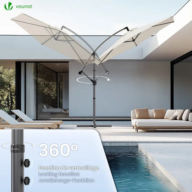 Parasol déporté inclinable 3M avec housse de protection Beige
