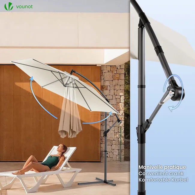 Parasol déporté inclinable 3M avec housse de protection Beige