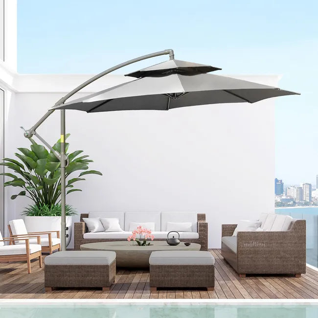 Parasol de Jardin Ampelschirm Ø2,67 x 2,45 m avec Base Croisée et Double Toit