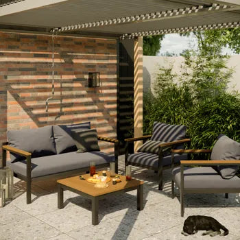 Pergola bioclimatique autoportante Odyssea NATERIAL aluminium chêne, 10.69 m²
