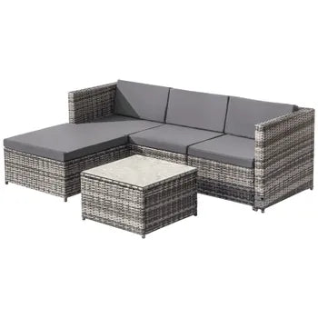 Salon de jardin en résine tressée - Canapé d'angle extérieur avec table basse - 4 places - Gris