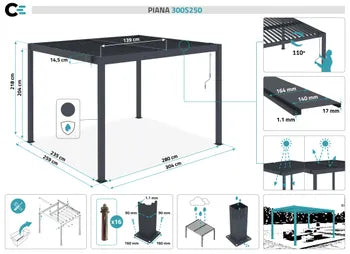 Pergola bioclimatique autoportante Gris en Aluminium 7.9 m²