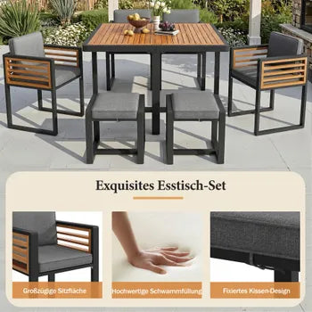 Set jardin – salon 12 chaises + table, terrasse/balcon, table massif, 12 personnes, mobilier jardin et repas.