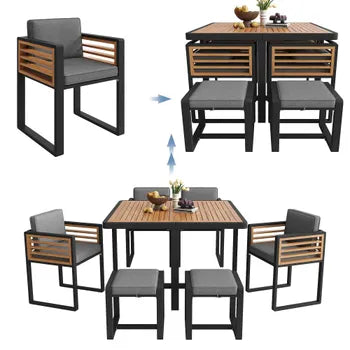 Set jardin – salon 12 chaises + table, terrasse/balcon, table massif, 12 personnes, mobilier jardin et repas.