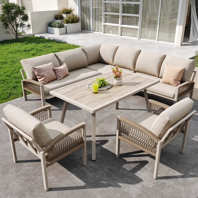 Salon bas de jardin en fer Beige 8 personnes