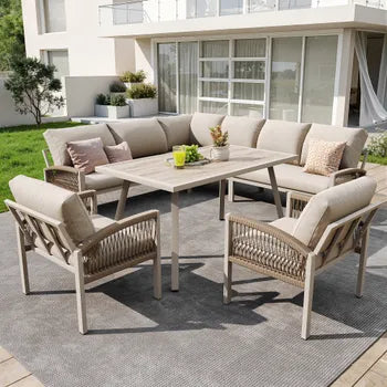 Salon bas de jardin en fer Beige 8 personnes