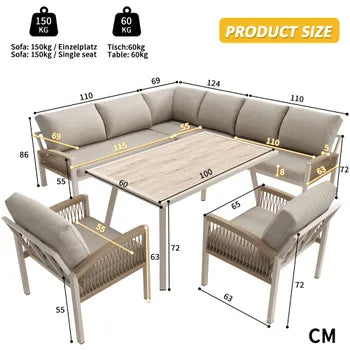 Salon bas de jardin en fer Beige 8 personnes