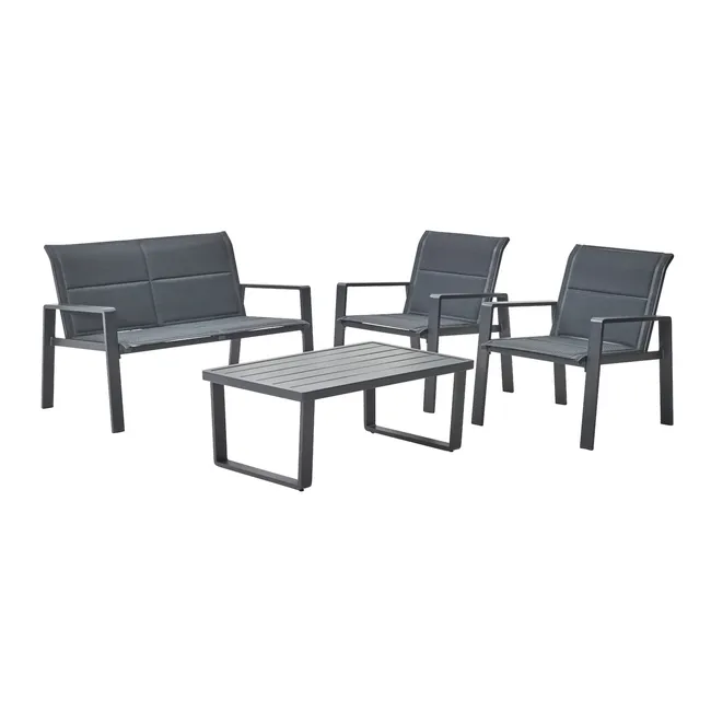 Salon bas de jardin Aramis en aluminium/textilène gris, 4 personnes