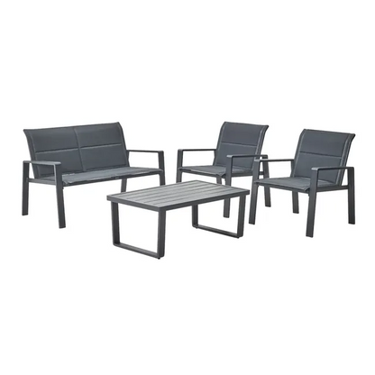 Salon bas de jardin Aramis en aluminium/textilène gris, 4 personnes