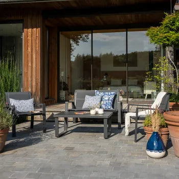 Salon bas de jardin Aramis en aluminium/textilène gris, 4 personnes