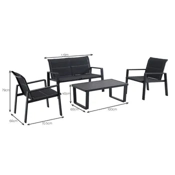 Salon bas de jardin Aramis en aluminium/textilène gris, 4 personnes